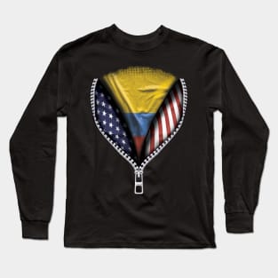 Colombian Flag  Colombia Flag American Flag Zip Down - Gift for Colombian From Colombia Long Sleeve T-Shirt